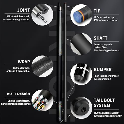 AKLOT Carbon Fiber Pool Cue Stick 58", Billiard Cue Sticks 19-19.5oz, Low Deflection Billiard Stick with 12.5mm Tip, Professional Carbon Fiber Pool Sticks for Adults - color: Yellow
