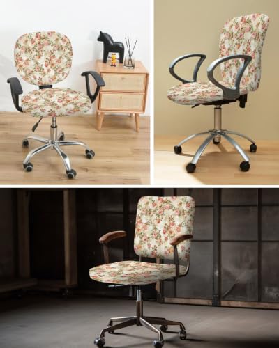 Savannan Office Chair Cover, Rose Flower Leaf Seamless Protective Stretch Elastic Universal Cover for Desk Task Chair,Computer Rotating Chair 1 Pcs Classic Floral Watercolor