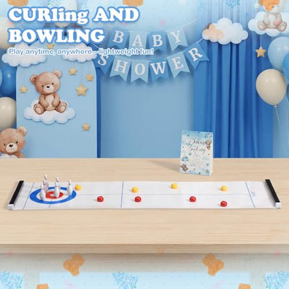 Capoda Tabletop Curling and Bowling Games Baby Shower Game Set Include 8 Curling 6 Bowling 1 Mat 2 Magnetic Strip for Indoor Birthday Bridal Shower Gender Reveal Table Decoration Supplies(Blue Bear) - style: Blue Bear