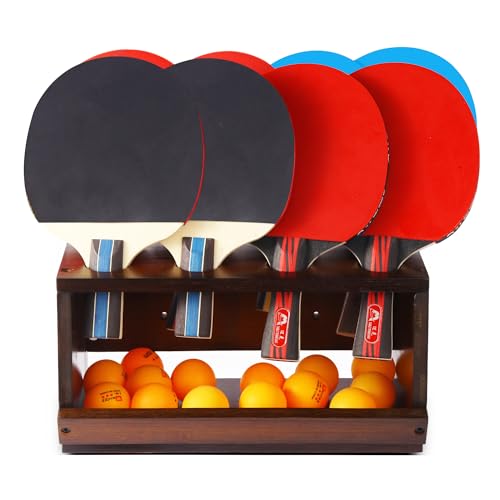Ping Pong Paddle Holder, Ping Pong Paddle Storage Rack Hold 8 Rackets, 2-in-1 Wall Mount & Countertop Table Tennis Holder for Garage, Game Room, Bar and Men Cave - color: Brown