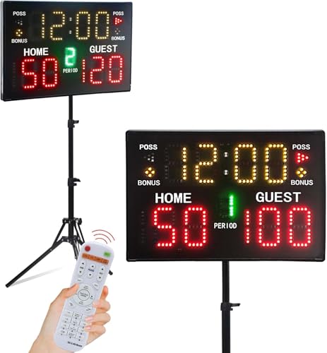 YZ Ultra-Bright LED Scoreboard, Digital Scoreboard with Remote, Portable Electronic Score Keeper, Basketball Score Board, Battery Powered Outdoor Scoreboard for Indoor Outdoor Sports - style: scoreboard with tripod