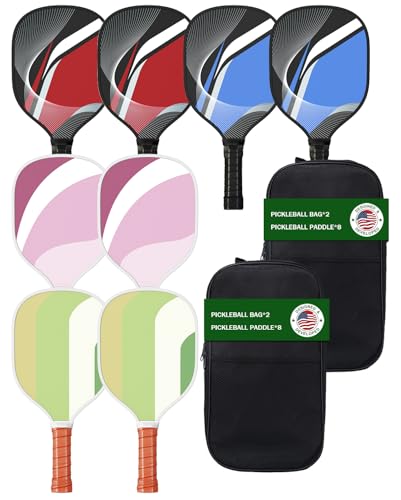 8 Pcs Pickleball Paddles Set of 8 with 2 Carry Bags | 9-Ply Poplar & Carbon Fiber Composite USAPA Approved Paddles | Ideal for Family, Club, Training & Gifts
