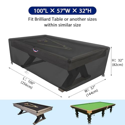 7/8/9 Feet Pool Table Cover, Billiard Table Cover for 8FT Snooker Billiard Pool Table Heavy Duty Waterproof Cover Outdoor Indoor Protection-100 x57 x32 inchs