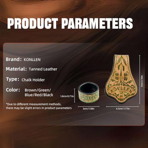 KONLLEN Leather Engraved Chalk Holder Magnetic Vegetable Tanned Leather Pool Cue Snooker Silent Billiard Accessories - color: 04VT Holder-Green-round