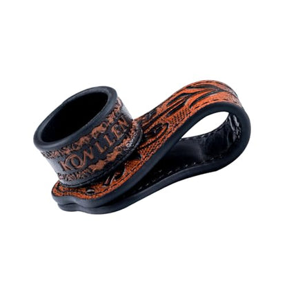 KONLLEN Leather Magnetic Chalk Holder, Pool Cue Accessory | Round or square engraved leather holder keeps billiard chalk secure and easy to reach during pool play. - color: 002VT Holder-Black-round