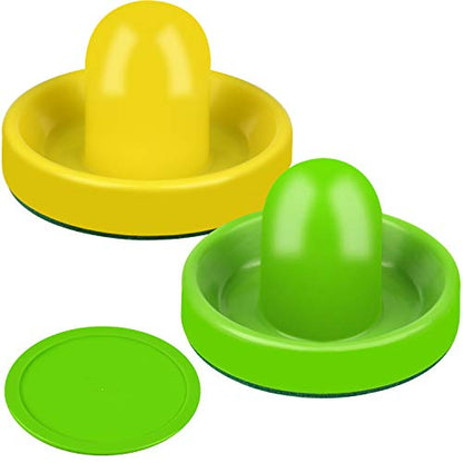 ONE250 Air Hockey Pushers and Red Air Hockey Pucks, Goal Handles Paddles Replacement Accessories for Game Tables (4 Striker, 4 Puck Pack) - color: Green & Yellow