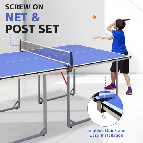 6 Foot Foldable Table Tennis Table with Net and Paddles for Indoor Outdoor Play
