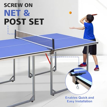 6 Foot Foldable Table Tennis Table with Net and Paddles for Indoor Outdoor Play