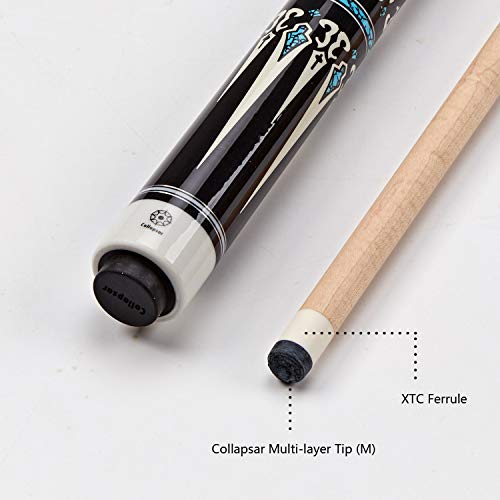 Collapsar CXT Pool Cue with Soft Case,Black with Cream Points and Turquoise,Wrapless Handle 58Inch Professional Pool Stick - color: Dark Gray handle, size: 20 ounce