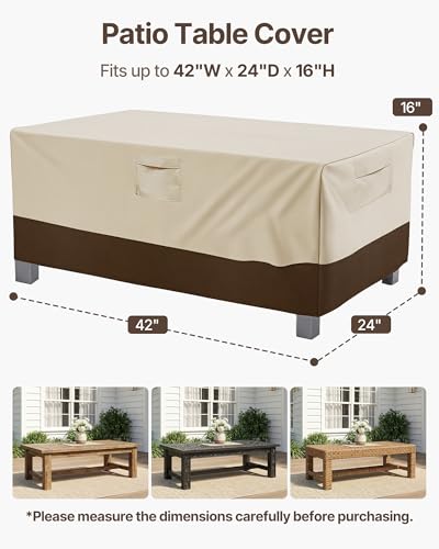 Vailge Rectangular/Oval Patio Table Cover, Heavy Duty and Waterproof Outdoor Lawn Patio Furniture Covers (Beige&brown, 42"Lx24"Wx16"H) - color: Beige & Brown, size: Rectangle-42"Lx24"Wx16"H
