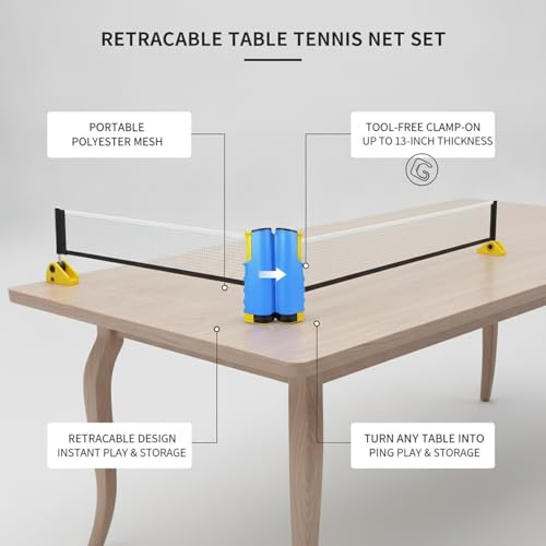 Retractable Table Tennis Net Set, Clamp-On Ping Pong Net for Standard Tables, Portable Polyester Mesh with Quick Setup - color: Blue