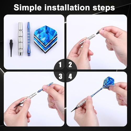 GWHOLE Soft Tip Darts Set, 12pcs Aluminum Metal Body Professional Darts Plastic Tip with 16 Dart Flights and 200 Plastic Tips for Adult Electronic Board Bar Supply