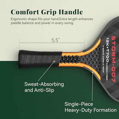 YVmove USAPA Approved Raw Carbon Fiber Pickleball Paddle, 16mm Thermoformed Pickleball Racket with High Spin & Extended Grip, Professional Pickleball Paddle for Control and Power - color: Matte Black