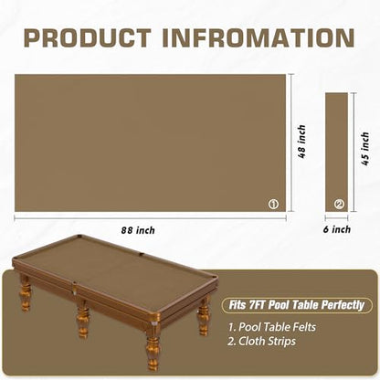 Pool Table Felt Cloth Billiard Cloth with 6 Pcs Cloth Strips and Staple Remover Pool Table Felt Replacement Kit Parts - color: Tan, size: 7ft