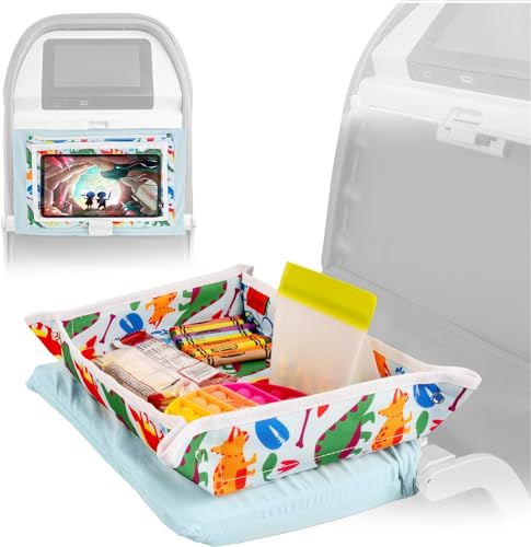 Lusso Gear Kids Airplane Tray Table Cover - Storage Pockets for Toddler Toys & Snacks - Kids Travel Essentials & Organizer - Portable Fit for Most Airplane Trays - Dinos - color: Dinos