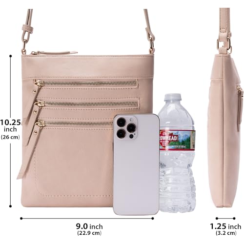 Solene Crossbody Bag Functional Multi Pocket Messenger Purse Top Zip Closure Shoulder Handbag With Adjustable Strap - color: Nude
