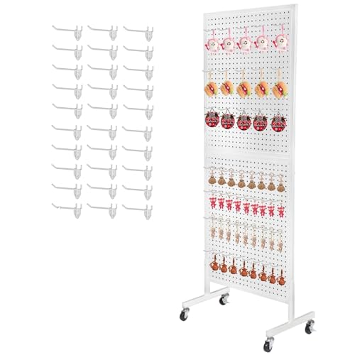 Eastern Tree Metal Pegboard Display Stand 2'x 5' with 30 Hooks, Pegboard Panels Display with Wheels, Peg Board Display Rack, Standing Pegboard Display- White - color: White