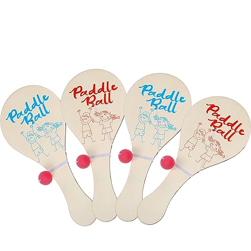 Kigley 4 Pcs 11.5 Inch Wooden Paddle Ball Game Set of 4, Paddle Board Toy with String Indoor Outdoor Games Fun Activity Toys Wood Paddleball with Bouncy Ball for Boys and Girls Birthday Party Favors