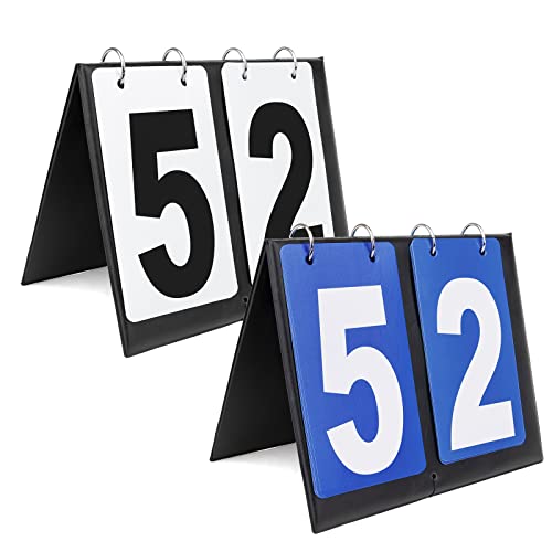 GOGO 2 Sets Portable Tabletop Sports Scoreboards Scorekeeper 00-99 - color: Black Number + Blue Card