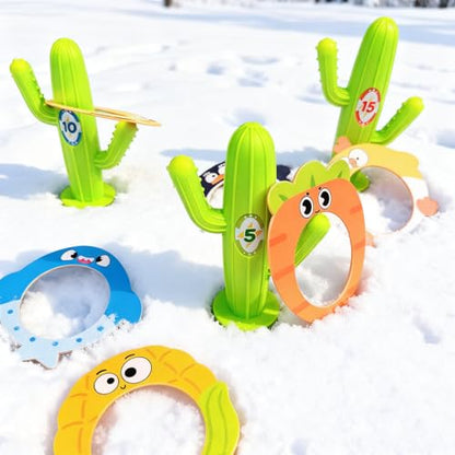 9PCS Ring toss Game(Contains 3 Cacti and 6 Cartoon Rings), Providing Children with Various Fun (Green (Cactus)) - color: Green (Cactus)