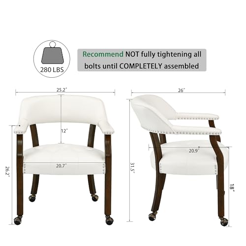 Set of 4 Dining Chair with Casters, Accent Captains Leather Chairs with Wheels & Arms,Wheeled Roller Wood Chairs for Kitchen & Game Poker Table,Espresso&Ivory 318WT(NO Table!) - color: Espresso&ivory
