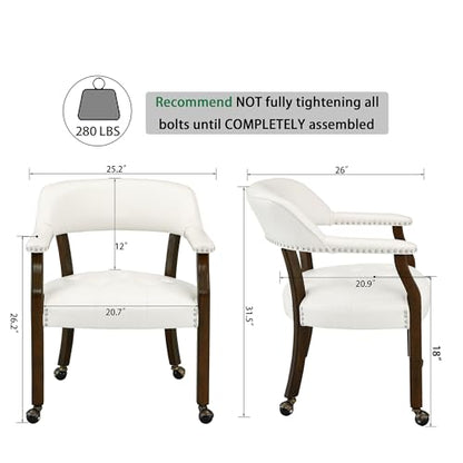 Set of 4 Dining Chair with Casters, Accent Captains Leather Chairs with Wheels & Arms,Wheeled Roller Wood Chairs for Kitchen & Game Poker Table,Espresso&Ivory 318WT(NO Table!) - color: Espresso&ivory