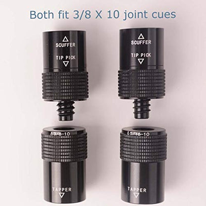 Aluminum 4-in-1 Billiard Pool Cue Tip Accessory Tool Repair Kit (Scuffer, Aerator, Tapper, Joint Protector) - style: 3/8 X 10