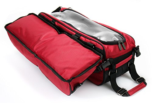 3 Ball Deluxe Bowling Tournament Roller Tote with detachable Shoe and Accessory Bag - color: Red-White-Blue