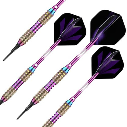Soft tip Darts Set 18/20 Grams - Professional Darts Plastic Tip with Brass Barrel + Aluminum Shafts + 50 Rubber o-Ring + 6 Flights +50 Soft Tips for Electronic Dartboard - color: 20g-Purple
