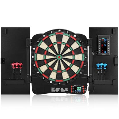 Electronic Dartboard Cabinet, Digital Soft Tip Dartboards with LED Scoreboard, Dart Board Set with 40 Games 420 Variants, 6 Darts, 100 Tips