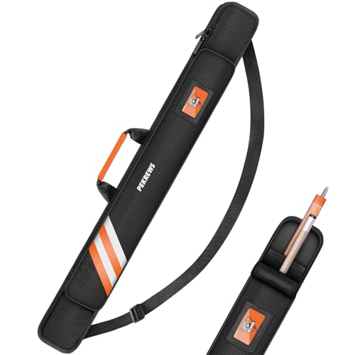 PEKREWS Pool Cue Case, Soft Pool Stick Case 1x1 Holds 1 Butt and 1 Shaft with Queue Zipper Pocket, Sturdy Polyester Billiard Cue Bag with Shoulder Strap Handle, Billiard Stick Bag for Men and Women - color: Orange