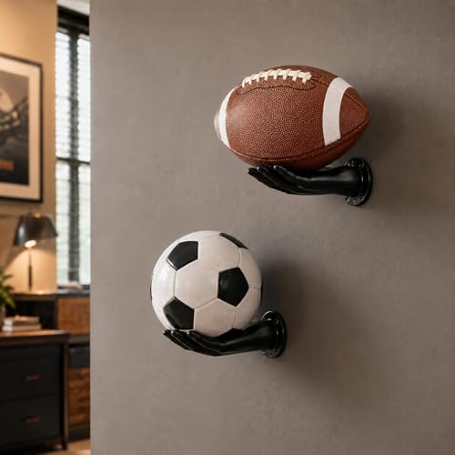 Basketball Holder Wall Mount Set of 2,Soccer Football Display Ball Storage | Basketball Room Decor, Black PVC, Easy to Install, Game Room Decor, Bedroom Decor, Space Saving