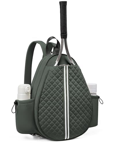 Sucipi Tennis Bag, Quilted Tennis Sling Crossbody Backpack, Water Resistant Tennis Racket Bags for Women Men, Suitable for Pickleball Tennis Badminton - color: Green, size: Medium