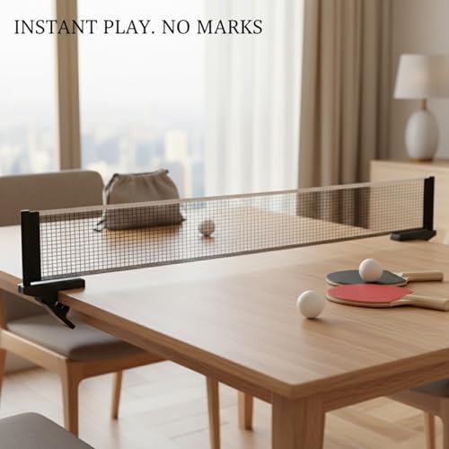 Retractable Table Tennis Net Set, Portable Nylon Ping Pong Net for Flat Surfaces, Damage-Free Setup - color: Gold