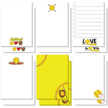 Ctosree 12 Pcs Softball Sticky Notes Pads Softball Gifts for Players Teams Rewards Party Favors Decor Supplies Lined Sticky Notes for Practice Reminders Office to Do Lists, 3.94 x 5.51 in 6 Designs - style: Softball