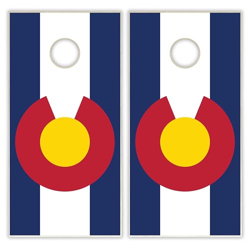 State Flag Solid Wood Regulation Cornhole Set 4 Feet x 2 Feet Includes Set of 8 Bags and Carrying Case with Optional LED Lights and Lamination - style: Colorado