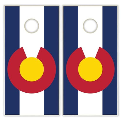 State Flag Solid Wood Regulation Cornhole Set 4 Feet x 2 Feet Includes Set of 8 Bags and Carrying Case with Optional LED Lights and Lamination - style: Colorado