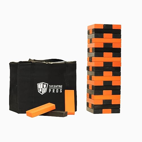 Tailgating Pros Giant Toppling Towers Wooden Blocks Game with Tote Jumbo Indoor Outdoor Yard & Backyard Lawn Game for Family & Adults, Portable Party & Team Building Fun - color: Orange/Black