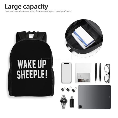 Wake Up Sheeple Black Backpacks For Men Women Book Bag Travel Hiking Camping Work Lightweight - color: Ye10