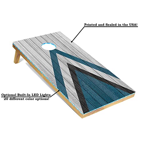 Tailgating Pros Lightweight Cornhole Boards - 4'x2' Modern Wooden Designs Cornhole Game w/Carrying Case & Set of 8 Corn Hole Bean Bags w/Tote - size: 4'x2' Boards w/Built-in LEDs, style: Blue Chevron