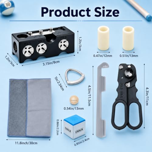 Pool Cue Tips Replacement Kit, 13mm Pool Stick Tips Replacement Kit Billiards Cue Tips Shaper Tools, Pool Cue Replacement Tips Repair Kit Billiard Pool Accessories - style: 11 in 1 shaper tool