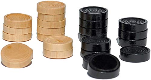 WE Games Wooden Checkers Pieces Only (1.06 inch), Checker Board Game & Backgammon Pieces, 24 Natural and Black Stained Stackable Ridges with a Drawstring Storage Bag, Replacement Game Piece - size: 1.062 inch