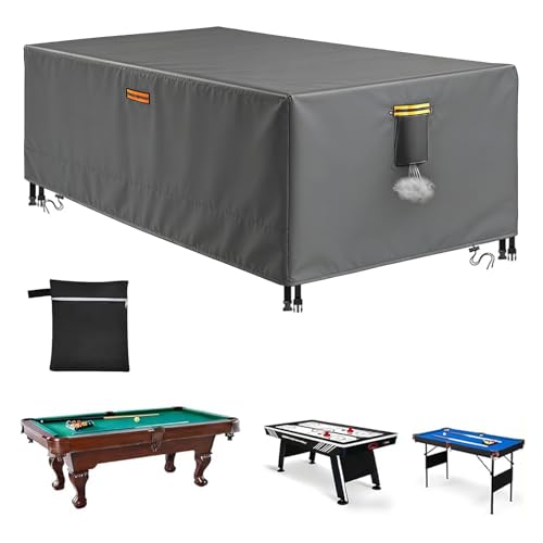 6/6.5/7/7.5/8/8.5/9/10/12FT Billiard Pool Table Covers Waterproof Cover for Pool Table with Storage Bag Indoor Outdoor Sun Snow Dust Protection Snooker Tables Covers,Gray,9FT(113"×61"×32") - color: Gray, size: 9FT(113"×61"×32")