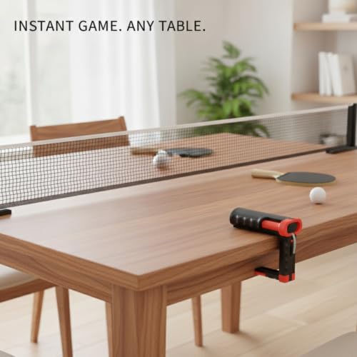 Retractable Table Tennis Net and Post Set, Clamp-On Ping Pong Net for Flat Surfaces, Portable ABS Plastic Game Accessory - color: Gold
