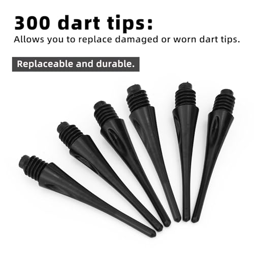300 Pack 2BA Thread Soft Dart Tips, Durable Nylon Replacement Dart Points Break Resistant Soft Tip Darts Accessories Set for Electronic Dartboards (Black)