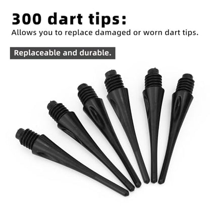 300 Pack 2BA Thread Soft Dart Tips, Durable Nylon Replacement Dart Points Break Resistant Soft Tip Darts Accessories Set for Electronic Dartboards (Black)