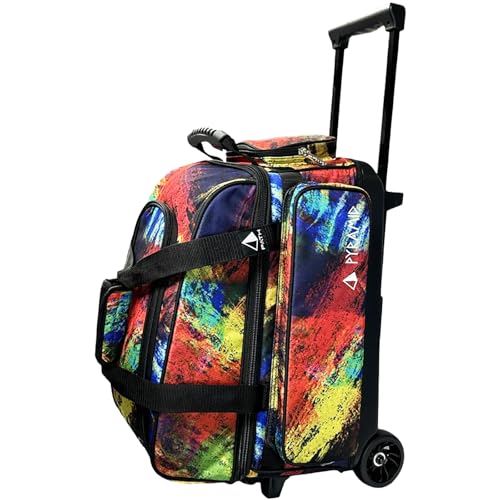 Pyramid Deluxe Double Roller 2 Ball Bowling Bag with Large Separate Shoe Compartment (Up To 2 Pairs Of Shoes) and Accessory Pockets, Sturdy Square Handle - Extends to 40" - Pro Options Available - color: Pro Paint Splash