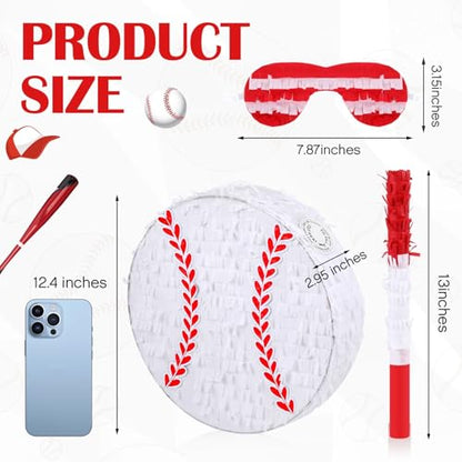 Deekin Small Piñata Baseball Piñata with Stick Blindfold Confetti for Sports Theme Party Decoration Supplies - style: Baseball
