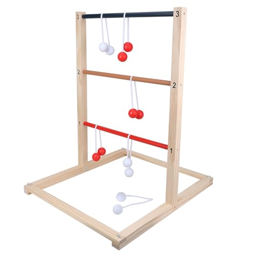 GOTHINK Wooden Ladder Toss Game Set - Finished Wood Toss Set with Ladder Ball Bolos - Indoor & Outdoor Game for Kids & Adults - color: Wooden Ladder Toss