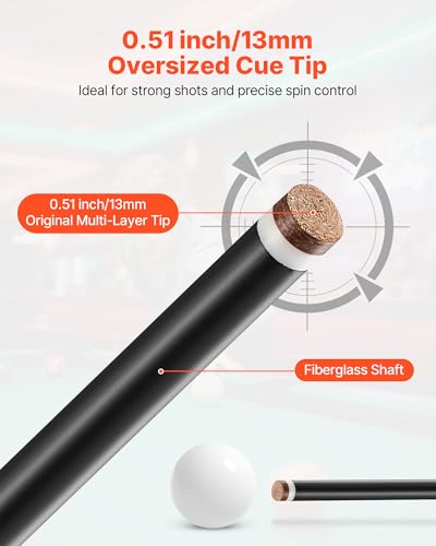 VEVOR Pool Cue, Pool Stick, 58 inch Billiard Pools Cue Stick with Multi-Layer Tip & ABS Connection Ring, Cues Sticks for Professional Pool Table, Bar, Home, Office - style: 1 Piece Pool Stick